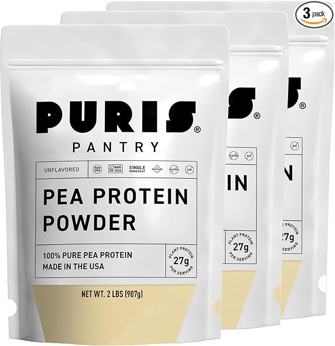 PURIS Pea Protein Powder – Plant-Based Vegan | 27g Per Serving | Dairy Soy and Gluten-Free | Clean Label Non-GMO | Smooth Neutral Taste | Great for Shakes Smoothies Baking (3 Pack Unflavored)