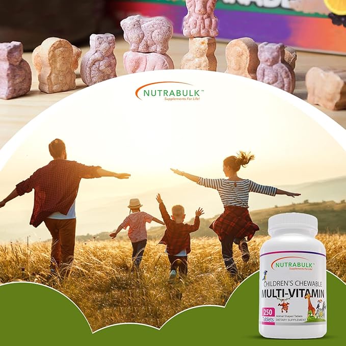NutraBulk Children’s Chewable Multi-Vitamins - Promoting Kids' Overall Development - USA-Made May Help to Support Immune Bone Brain &amp Overall Well Being- Vegan &amp Gluten Free - 250 Cherry Ta