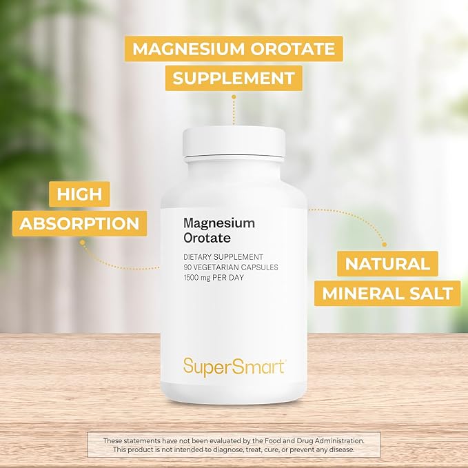 SuperSmart Magnesium Orotate 1500mg per Day - High Absorption Magnesium Supplement | Non GMO &amp Gluten Free - 90 Vegetarian Capsules