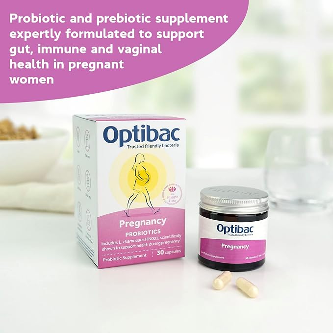 Optibac Probiotics Pregnancy - Vegan Probiotic for Pregnant &amp Breastfeeding Women to Support Gut Immune &amp Vaginal Health 12 Billion CFU &amp Prebiotic - 30 Capsules