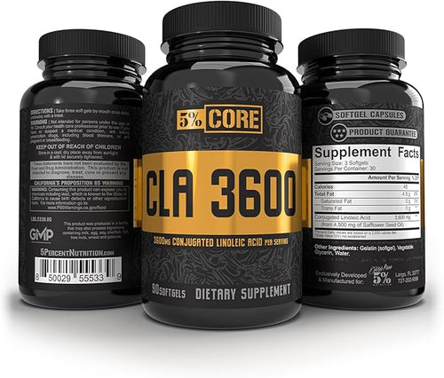 5% Nutrition Core CLA Supplement for Weight Loss Metabolism Support &amp Muscle Preservation | 3600 mg of Conjugated Linoleic Acid from 4500 mg of Safflower Oil (30 Servings / 90 Softgels)