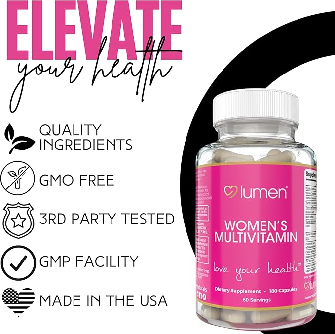 Lumen Naturals Women's Multivitamin Vitamin B12 A C D &amp E - 180 Count - 60 Servings - Veggie Capsules