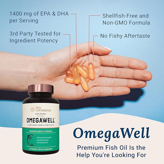 Live Conscious OmegaWell Fish Oil &amp MagWell Magnesium Zinc &amp Vitamin D3 | Bone &amp Heart Health Immune System Support + Heart Brain &amp Joint Support