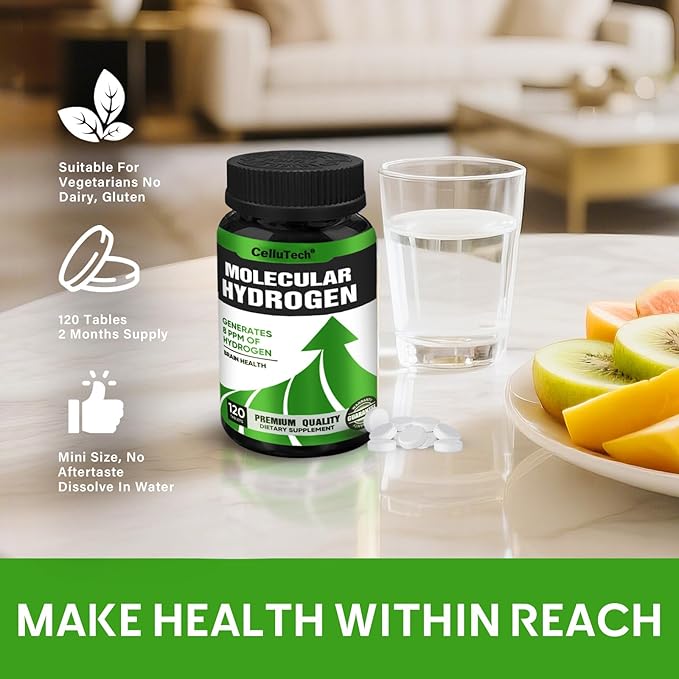 H2 Molecular Hydrogen Water Tablets with Magnesium120 Tablets Fast-Dissolving H2 Molecular Hydrogen Supplements Supports Brain Health and Cognitive FunctionNon-GMO Gluten Free