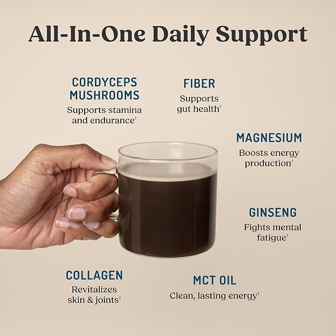 Bulletproof Energy Collagen Protein Powder Vanilla Bean 20g Grass-Fed Collagen Peptides 7g Fiber with MCT Oil &amp Adaptogens Caffeine-Free 18.3 Ounces