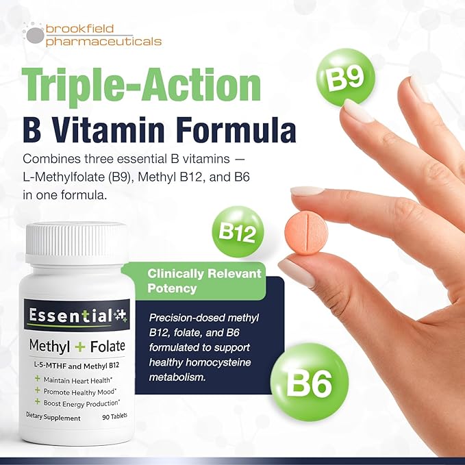 Pure L-Methylfolate Tablets with 5-MTHF 90 Tablets Methyl Folate B12 and Vitamin B6 for Heart Health Maternal Health Healthy Mood &amp Energy with 1360 mcg L Methylfolate Supplement for Men and W