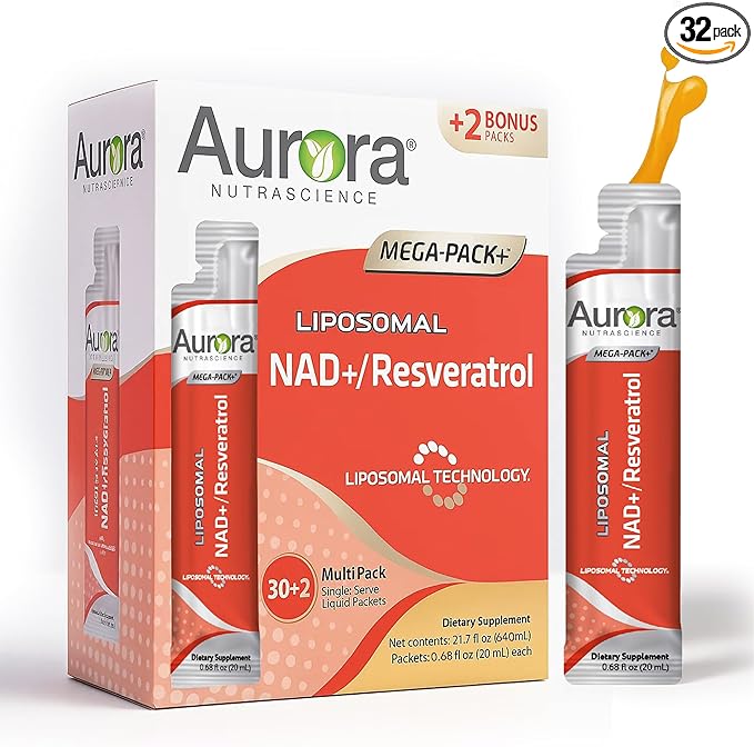 Vida Lifescience Liposomal NAD+ Liquid Supplement with Resveratrol Vegan Gluten-Free Non-GMO for Adults 30+ Seeking Longevity Energy and Cellular Health Take Daily for Graceful Aging 32 Packets