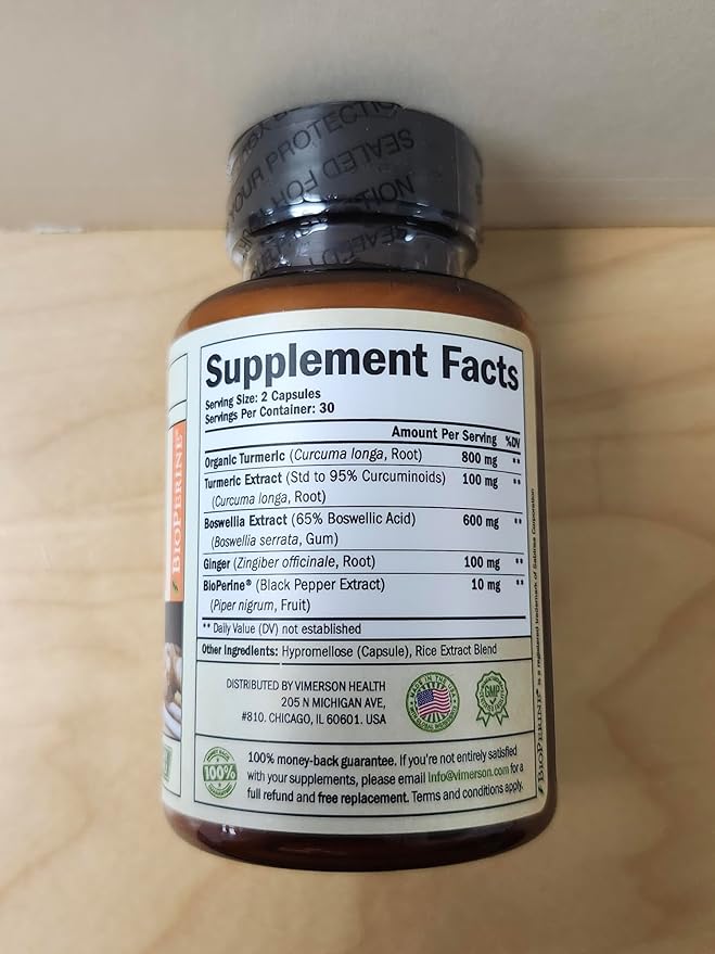 Boswellia Turmeric Curcumin Supplement with Hemp Seeds &amp Lemon Balm Extract – Joint Health &amp Mobility – with Black Pepper for Absorption – Natural Joint Supplement