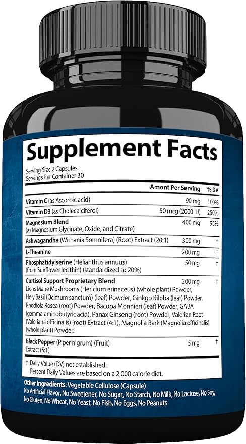 Cortisol Supplements for Women and Men with Magnesium Ashwagandha &amp L-Theanine. High Cortisol Reducer Manager Detox Lower and Control. Sleep Support &amp Stress Relief USA
