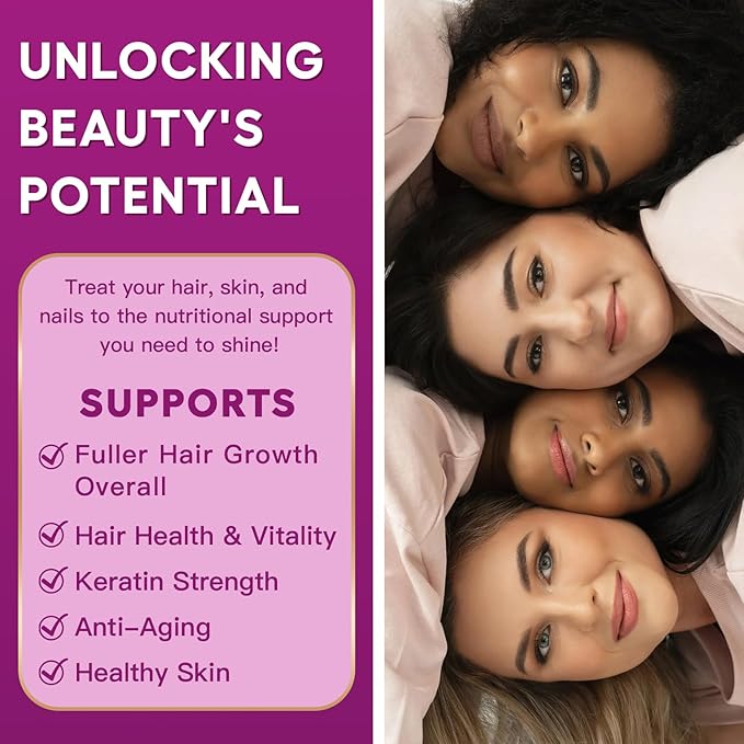 NATURE TARGET Biotin 10000mcg Hair Growth Vitamins – Maximum Strength Hair Growth Supplement with Collagen Keratin Fo-Ti MSM Zinc &amp B Vitamins for Thicker Stronger Hair Skin &amp Nails