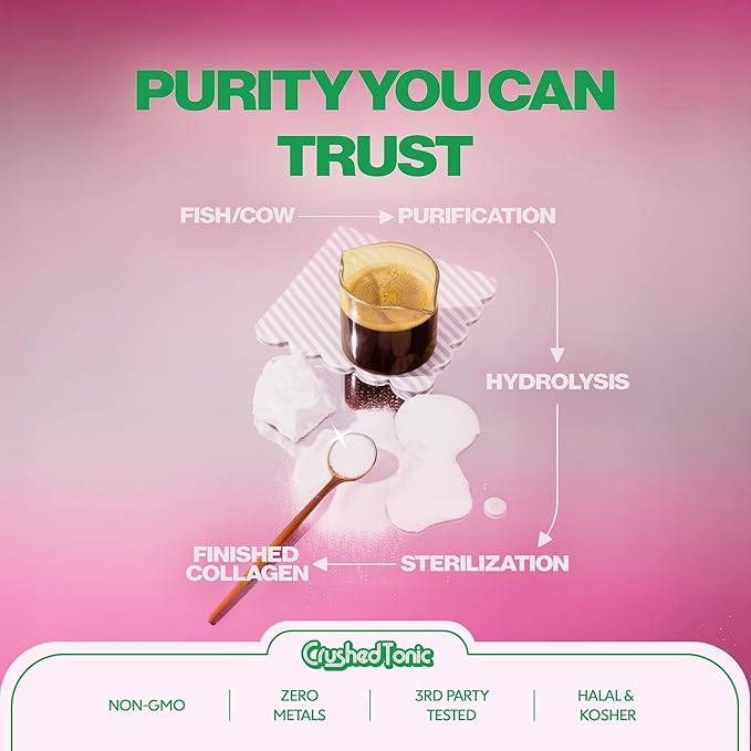 Crushed Tonic Korean Beauty Collagen Powder | Hydrolyzed Bovine Collagen Peptides for Skin Hair &amp Nails | K-Beauty Drink | Gluten-Free Halal &amp Kosher (Strawberry Soda 30 Servings (150 g) P