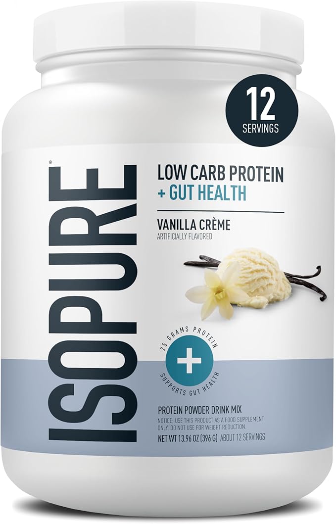 Isopure Protein + Gut Health &amp Immune Support Powder Vanilla Crème 25g Whey Protein with Prebiotics &amp Vitamins 12 Servings (Pack of 1)