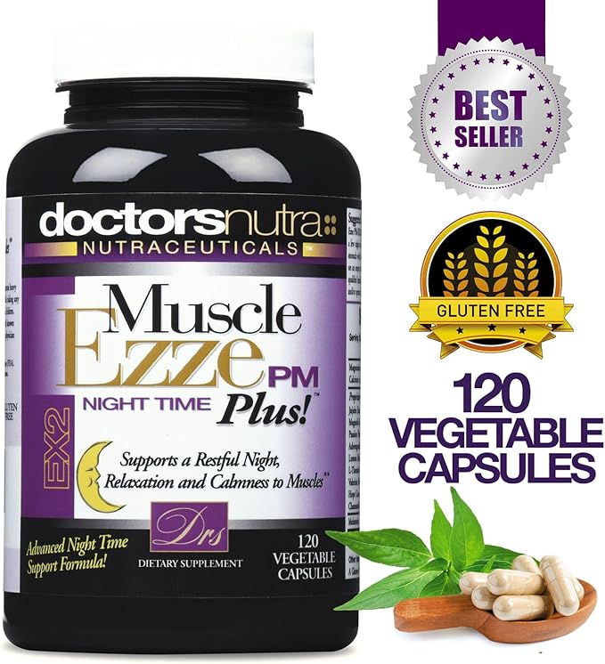Doctors Nutra Muscle Ezze PM Plus - 3000mg - Relaxant with Magnesium Glycinate - Gluten Free – 120 Capsules