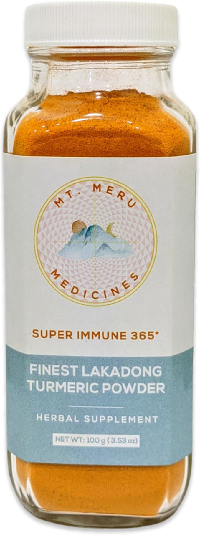 Mt.Meru Medicines Finest Lakadong Turmeric/Haldi Powder Non-GMO Third-Party Tested for Heavy Metals and Curcumin Content Hand-Picked Sun-Dried and Stone-Ground (100g/3.53oz)