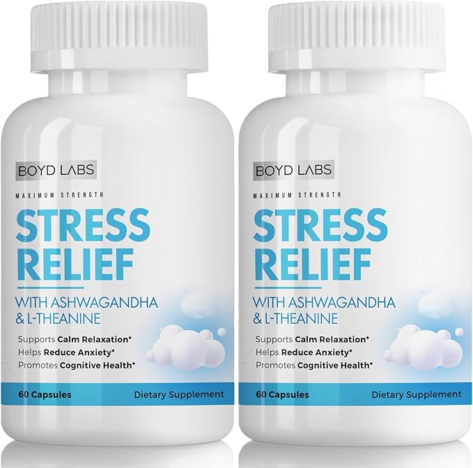 (2 Pack) Stress Relief with Ashwagandha and L-Theanine 60 Count (2)