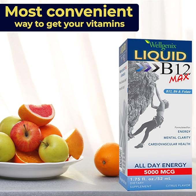 Wellgenix B12 Max Liquid - Vitamin B6 B12 &amp Folate-High Absorption - Cardiovascular Health Mental Clarity Energy Boost &amp Weight Loss - 1.75oz 2 Pack