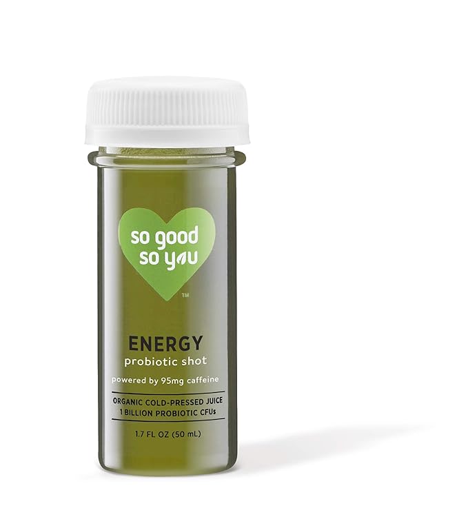 So Good So You | Probiotic Organic Juice Energy Shot | Powered by Natural Caffeine &amp Superfood Moringa | Orange Spinach &amp Mango Juices | 1.7 oz (18 Bottles)