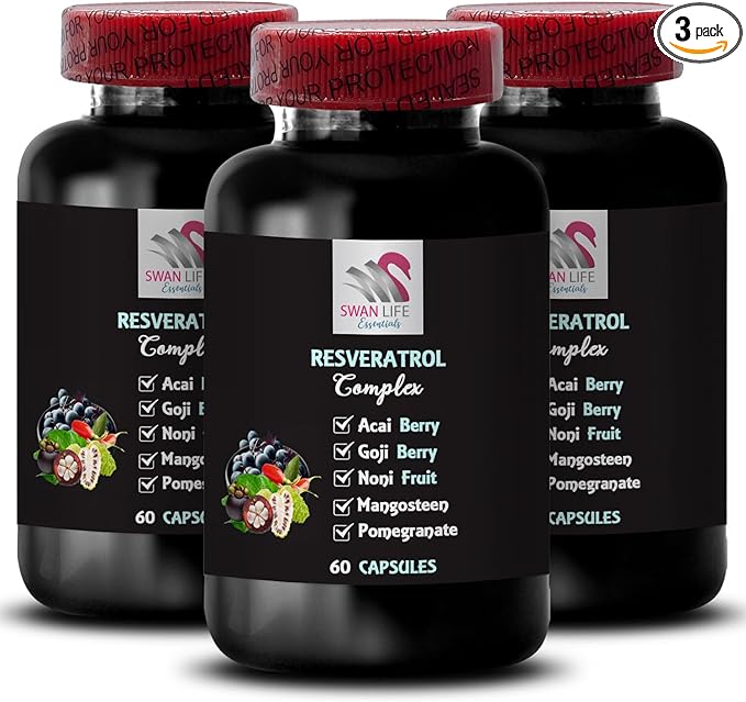 Noni Blend - RESVERATROL COMLEX - Pomegranate Energy Berry Antioxidants Daily Support Hydration Factor Energizing Support Grape Skin Boost Refreshing Blend Blueberry Power 3 Bottles 180 Caps
