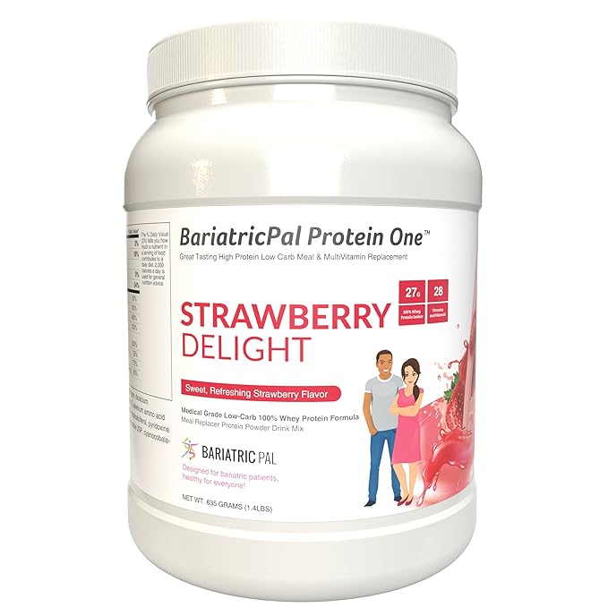 Protein ONE Complete Meal Replacement with Multivitamin Calcium &amp Iron by BariatricPal - Strawberry Delight (15 Serving Tub)