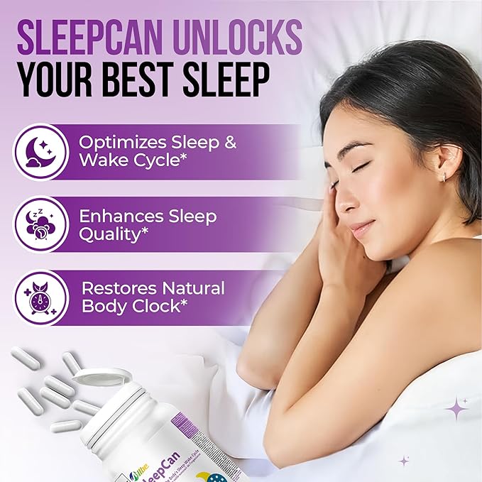 SleepCan Capsules 5mg Melatonin with Phosphatidylserine and L-Theanine Pack of 90 Sleep-Wake Cycle Support Supplements Serving Size: 1 Capsule Once Daily