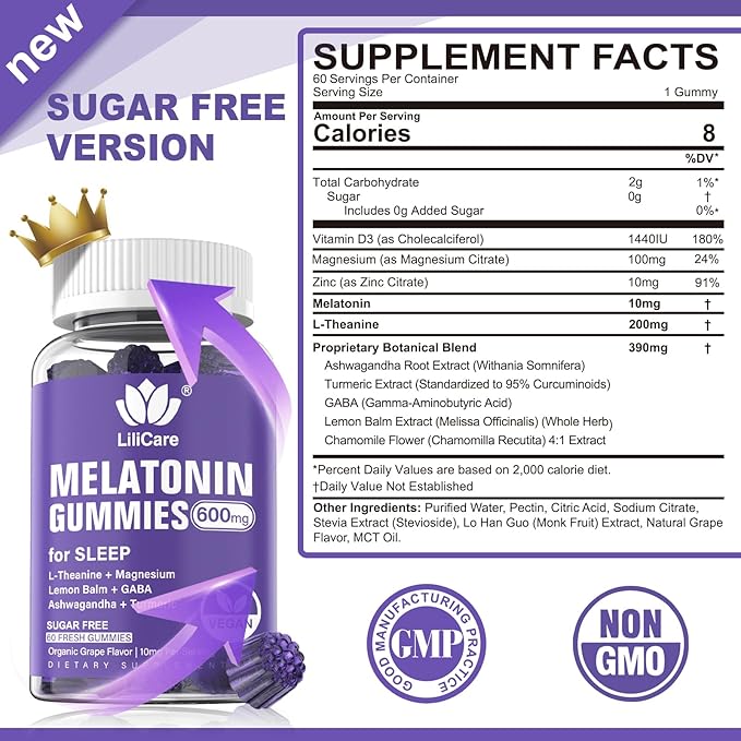 Melatonin 20mg Gummies for Adults (2 Packs) Extra Strength with L-Theanine Ashwagandha Magnesium Turmeric GABA Lemon Balm and Chamomile for Supports Healthy Circadian Rhythm Grape Flavor 120ct