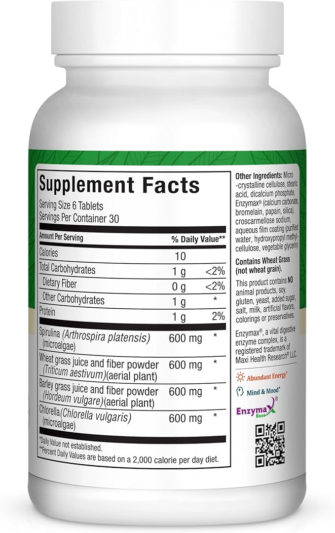 Super Greens Capsules – Green Vitality Tablets with Spirulina Wheat Grass Barley Grass &amp Chlorella – Natural Green Vitamins &amp Superfood Supplement for Energy Detox &amp Immune Support – 18