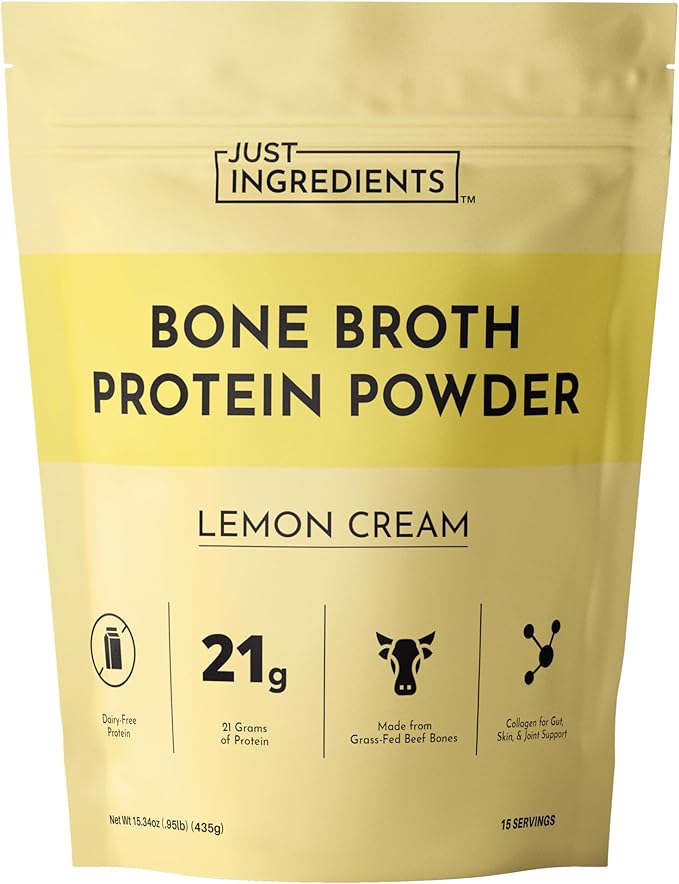 Bone Broth Protein Powder – Lemon Cream | 15 Servings | 21g Grass-Fed Protein per Serving | Dairy-Free | Collagen for Gut Skin &amp Joint Support | Made with Real Food Ingredients