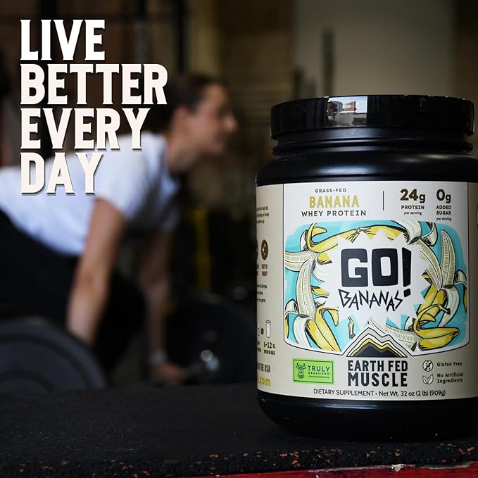 Earth Fed Muscle Go! Bananas Irish Grass‑Fed Whey Protein Isolate – All Natural Banana Flavor Zero Added Sugar Soy‑Free Gluten‑Free (2lb 27 Servings Banana)