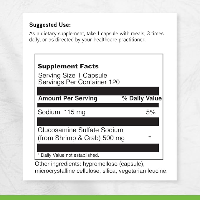 DAVINCI Labs Glucosamine Sulfate - A Dietary Supplement to Support Connective Tissue and Joint Functions - Gluten-Free - 500 mg - 120 Capsules