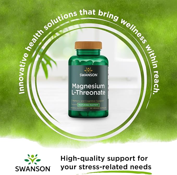 Swanson Magnesium L-Threonate Brain and Cognitive Health Supplement for Professionals Seeking Mental Clarity - 96 mg Magnesium per Serving (90 Vegan Capsules)