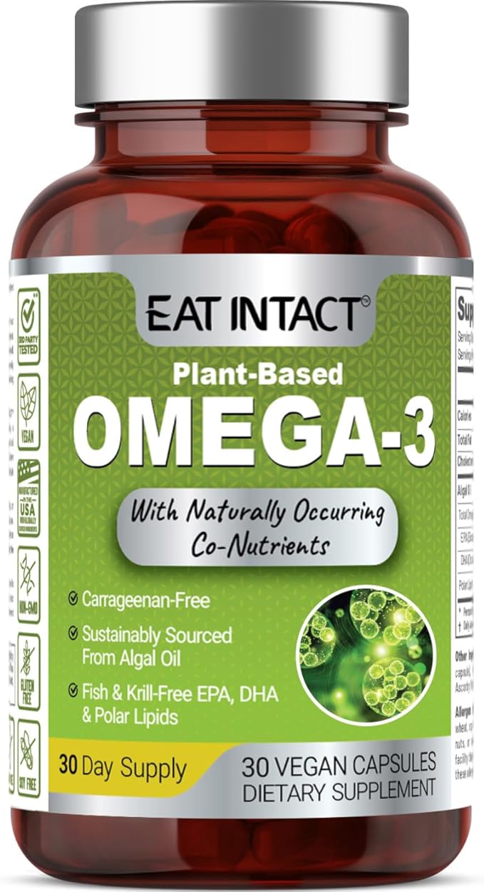 Vegan Omega 3 from Algae Oil – Plant-Based Unconcentrated EPA &amp DHA with Naturally Occurring Polar Lipids – Fish &amp Krill Oil Alternative – Carrageenan-Free Non-GMO 30 Vegan Capsules