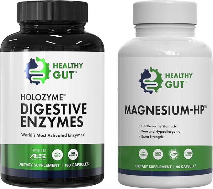 Healthy Gut HoloZyme Digestive Enzymes 180 Capsules and Magnesium-HP 90 Capsules