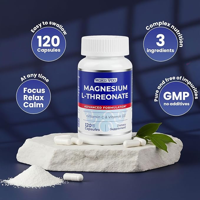 Magnesium L-Threonate3200mg/serving | High Absorption Magnesium for Brain Health Focus Calm &amp Sleep Support | Non-GMO Gluten Free Vegan Supplement for Men &amp Women