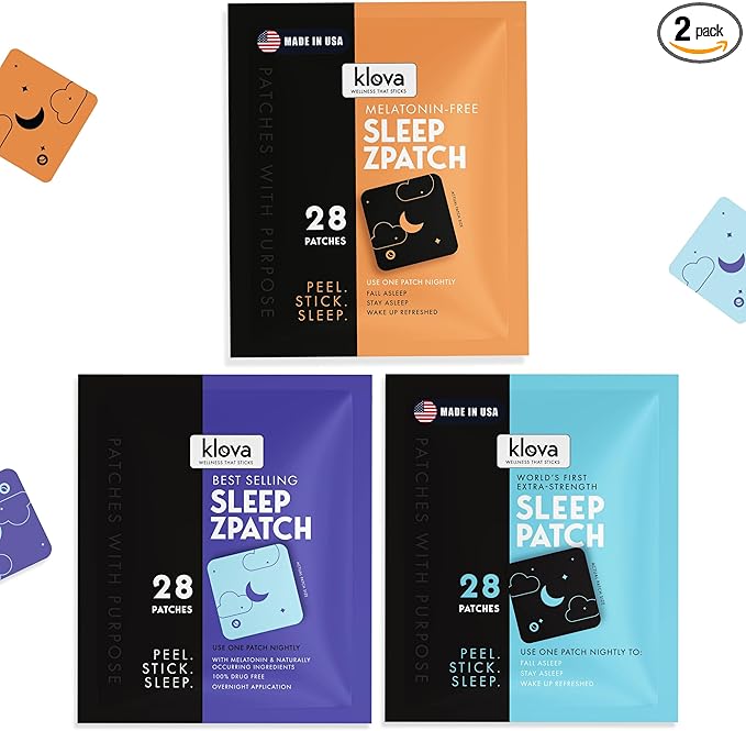 Klova Sleep Support Patch Bundle for Adults – Extra Strength &amp ZSleep Melatonin Patches Plus Melatonin-Free Option – Natural Non-Habit-Forming Overnight Sleep Aid – 84 Patches