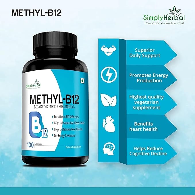 SENTA Vitamin B12 Methyl B12 Methylcobalami Produce Red Blood Cells Maintain Good Health Boost Energy Heart Health Plant Based Supplements - 100 Capsules