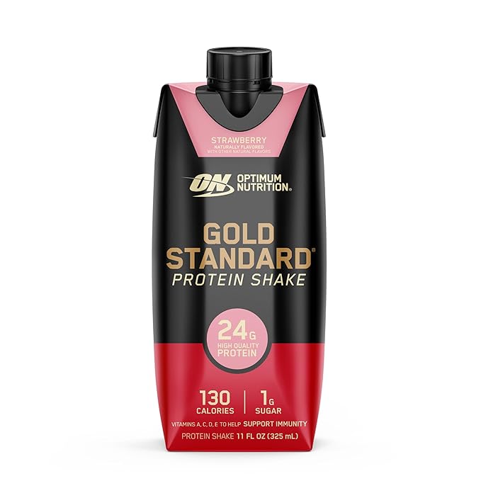 Optimum Nutrition Gold Standard Protein Shake 24g Protein Ready to Drink Protein Drinks Strawberry 11 Fl Oz 12 Count (Pack of 1) (Packaging May Vary)