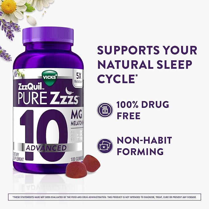 ZzzQuil Pure Zzzs Advanced Melatonin GummiesSleep Aid with Chamomile &amp Lavender for Adults Berry Flavored100 Count (Pack of 2)