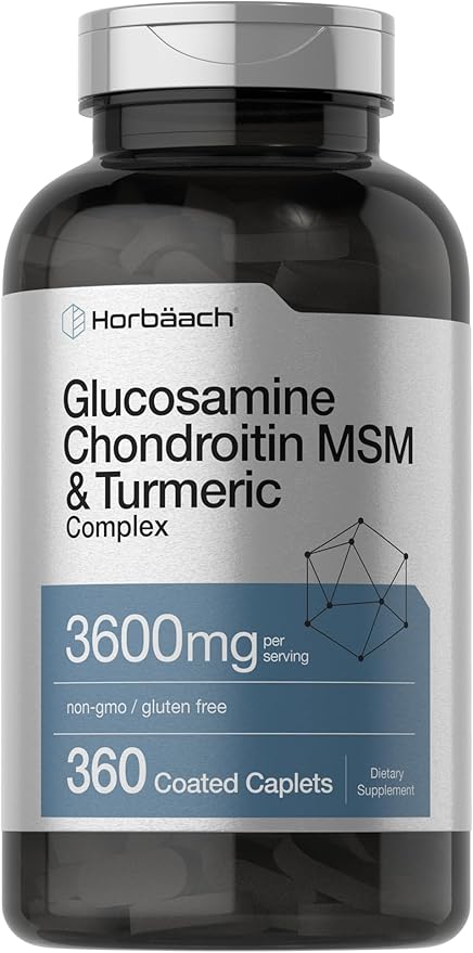 Horbäach Glucosamine Chondroitin MSM | 360 Caplets | Advanced Formula with Turmeric | Non-GMO Gluten Free