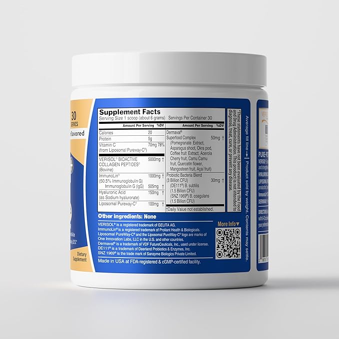 Advanced Beauty Collagen for Skin Elasticity Hair &amp Nails | Collagen Fusion+ 7-in-1 with VERISOL® Peptides ImmunoLin® IgG Hyaluronic Acid &amp Probiotics | Gut &amp Immune Support | Unflavore