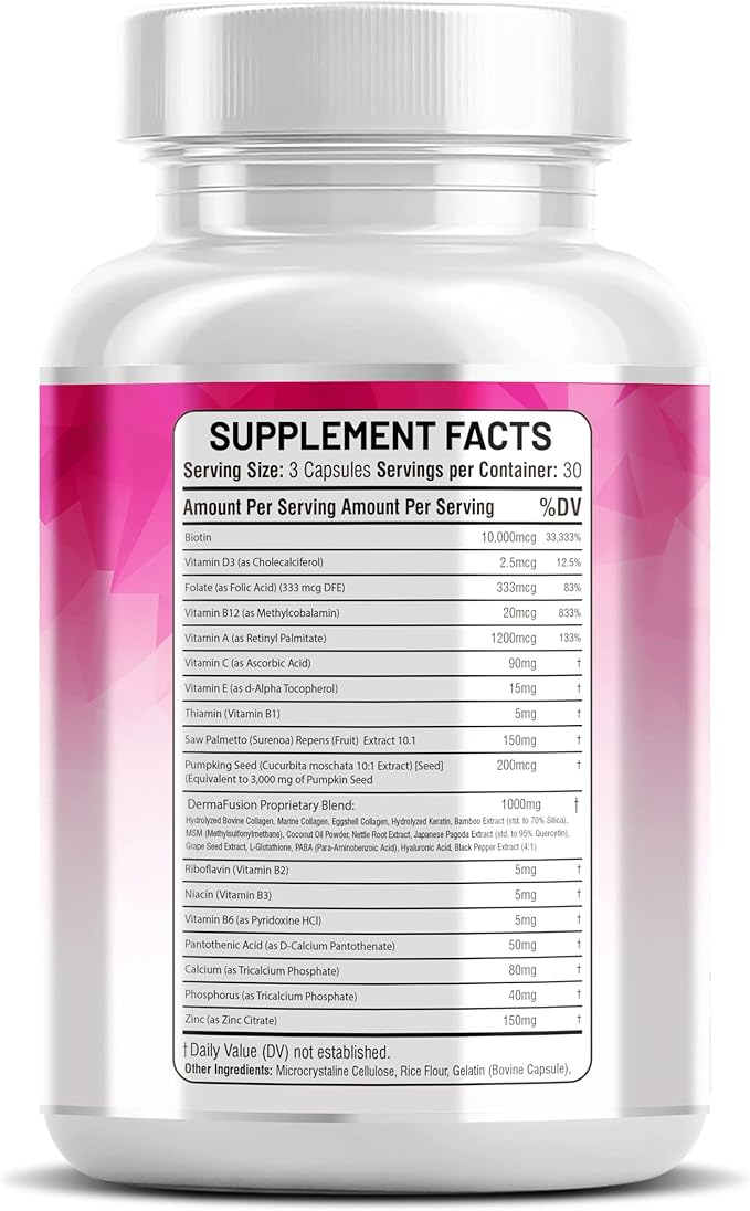 Collagen Complex with Biotin 10000mcg Keratin Saw Palmetto &amp Hyaluronic Acid – Hair Skin &amp Nails Vitamins for Women &amp Men with Pumpkin Seed Vitamin AB12ECED3B2 &amp Zinc – 90 Ct