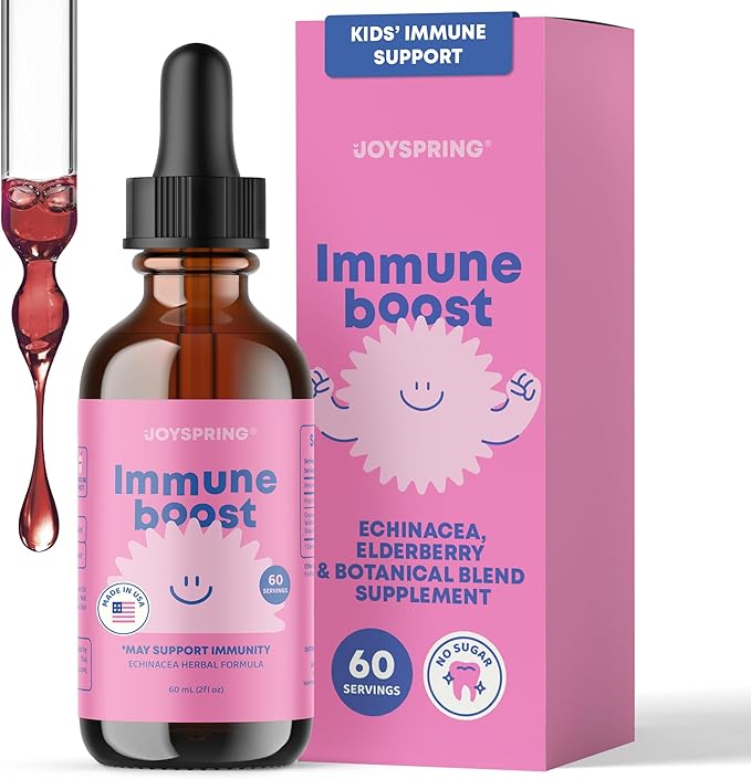 JoySpring Immune Drops – Kids Immune Support Supplement with Elderberry Extract Echinacea Oregon Grape Root &amp Orange Peel Liquid for Ages 3–16+ Years &amp Adults | 2 fl oz (60 Servings)