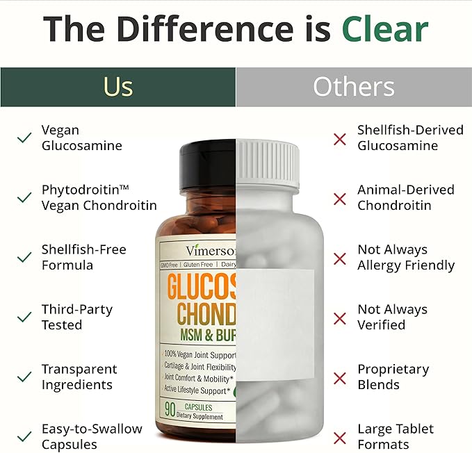 Glucosamine Chondroitin MSM – Joint Support Supplement for Women and Men with Glucosamine Sulfate 1500 mg Chondroitin and MSM – for Cartilage Joint Health and Flexibility – 90 Capsules Vegan