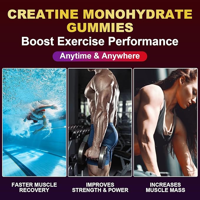 Creatine Monohydrate Gummies Infused with 5g Creatine for Men and Women Chewable Creatine Monohydrate for Muscle Strength Muscle Builder Energy Boost Pre-Workout Supplement- 180 Raspberry Gummies
