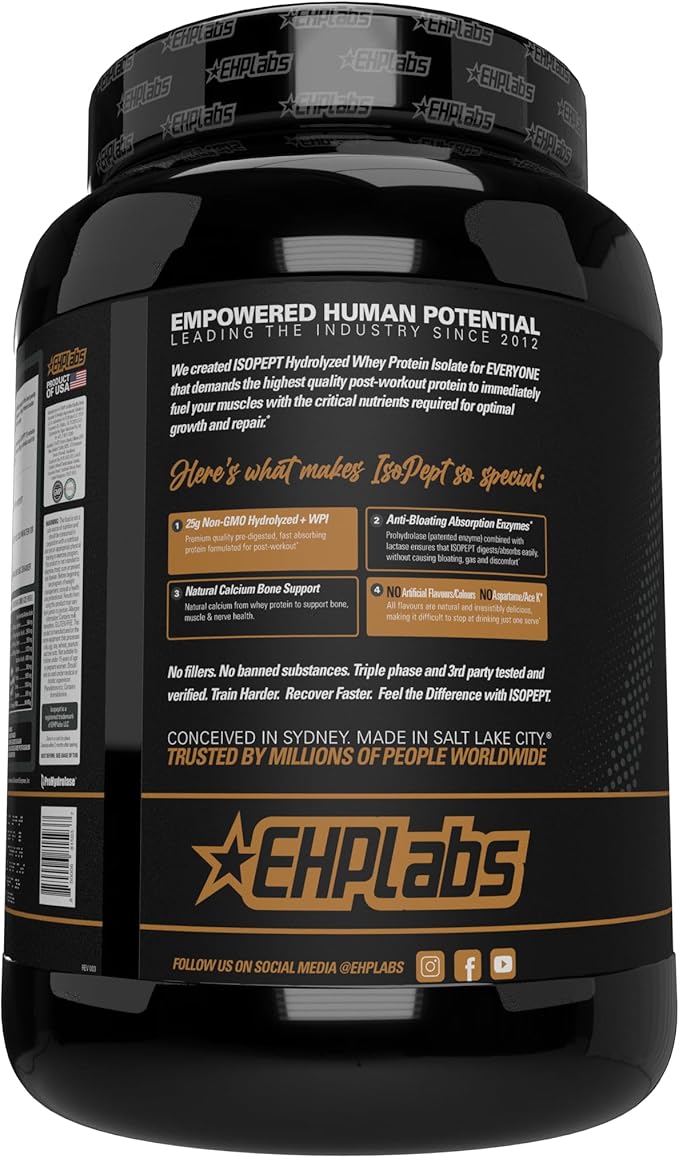 IsoPept Hydrolyzed Whey Protein Powder by EHPlabs - 100% Whey Protein Isolate &amp Hydrolysate 27g of Protein Non-GMO Gluten Free Fast Absorbing Easy Digesting 27 Serves (Strawberry Milkshake)