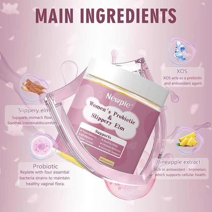 Her Juicy Feminine Probiotics Gummies for Women | Tropical Pineapple Flavor | Supports pH Balance Gut &amp Immune Health | with Slippery Elm Prebiotics &amp Lactobacillus Blend | 60 Gummies (1)
