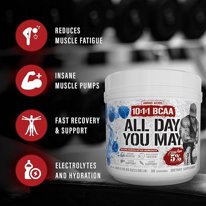 5% Nutrition Rich Piana 3-Stack | 5150 High-Stim Pre-Workout + FullAF Stim-Free Pre-Workout + AllDayYouMay Amino Acids BCAAs (Choose Your Flavors)