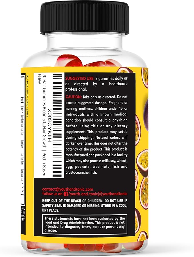 70 Hair Gummies Biotin 6000mcg Collagen Silicon PABA &amp Multivitamins | Hair Skin and Nails Vitamins Gummy for Women | B Complex Folic Acid 400mcg Vitamin A C D E &amp Zinc for Hair Growth | Pecti