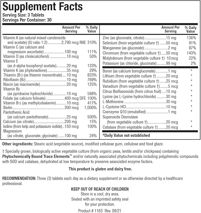 Biotics Research Bio-Multi Plus Iron &amp Copper Free Multivitamin Chelated Minerals Emulsified Fat Soluble Vitamins Iron Free Copper Free High antioxidants SOD Catalase 90 Tabs