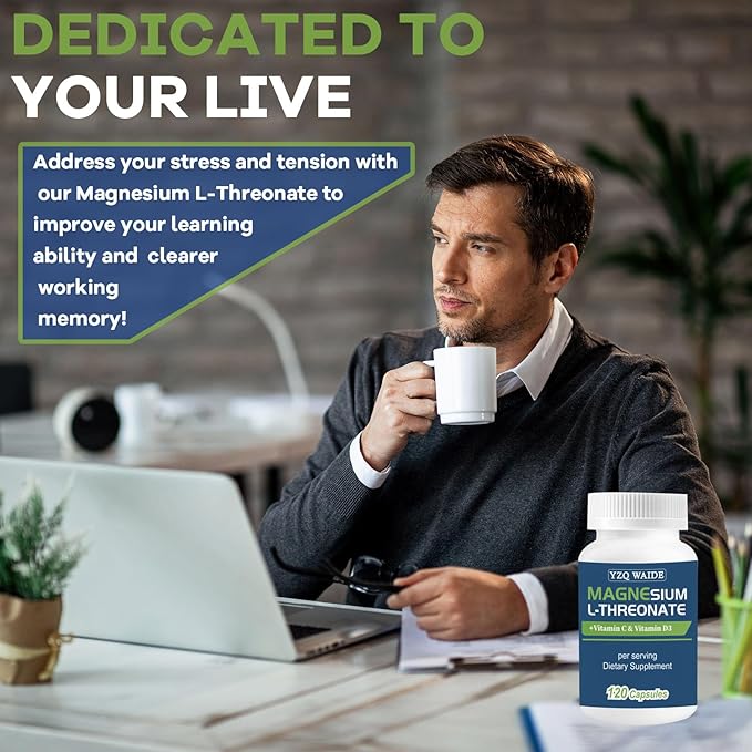 Magnesium L-Threonate Supplement 120 Capsules 2000 mg Magnesium Threonate with Vitamin C &amp D3 High Absorption Non-GMO (60 Days Supply)