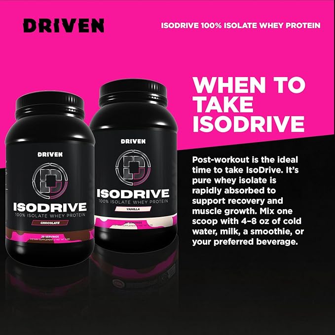 Driven Nutrition IsoDrive Whey Isolate Protein Powder 2lb (Vanilla) – 25g Protein Enzyme Enhanced for Absorption Ultra Clean